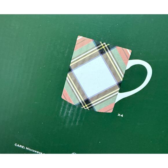 New Pottery Barn Stewart Plaid Set 4 Mugs - Picture 2 of 4